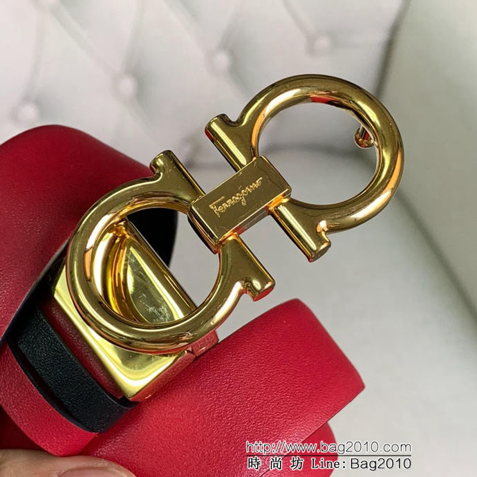 Ferragamo菲拉格慕 全新 多色雙面平紋 牛皮腰帶 時尚雙扣女款皮帶  xfp1286